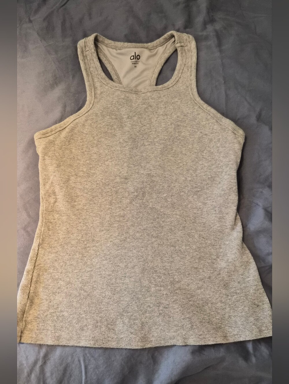 Alo Yoga Women’s Ribbed Racerback Tank Top — Light Gray Sz M